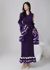 HEYFANCYSTYLE Luxury Japanese Pleats Formal Night Cruise Dress and Shawl Set